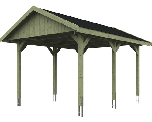 Carport en bois avec toit et piliers de soutien
