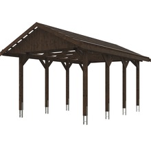 Carport simple SKAN HOLZ Wallgau avec lattis et ancrage pour poteaux H 380 x 600 cm noyer