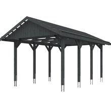 Carport simple SKAN HOLZ Wallgau avec lattis et ancrage pour poteaux H 380 x 600 cm gris