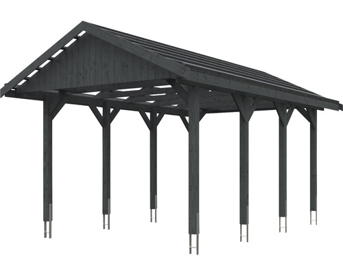 Carport en bois avec toit plat et poteaux de support