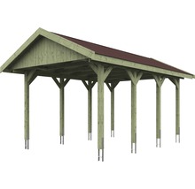 Carport simple SKAN HOLZ Wallgau avec bardeaux rouges et ancrage pour poteaux H 380 x 600 cm imprégné