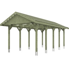 Carport simple SKAN HOLZ Wallgau avec lattis et ancrage pour poteaux H 380 x 750 cm imprégné