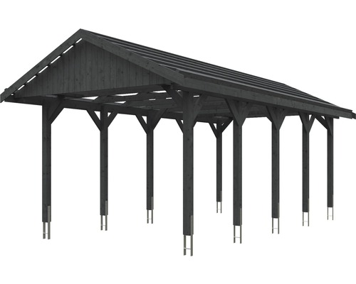 Carport en bois avec toit à deux pentes et pieds en acier