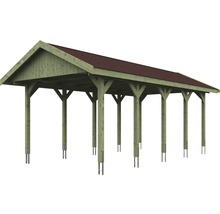 Carport simple SKAN HOLZ Wallgau avec bardeaux rouges et ancrage pour poteaux H 380 x 750 cm imprégné