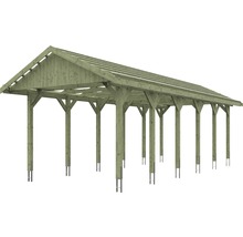 Carport simple SKAN HOLZ Wallgau avec lattis et ancrage pour poteaux H 380 x 900 cm imprégné