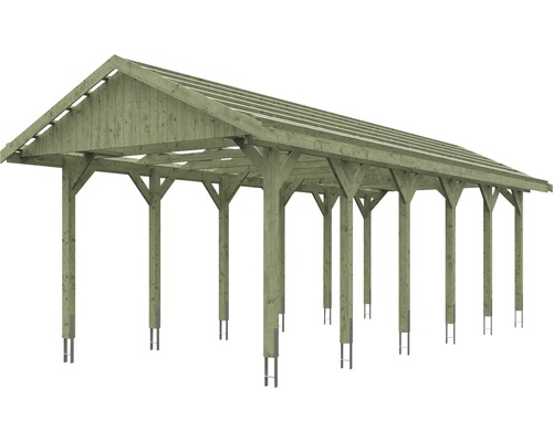 Carport en bois avec toit à deux pentes et poteaux