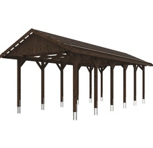 Carport simple SKAN HOLZ Wallgau avec lattis et ancrage pour poteaux H 380 x 900 cm noyer