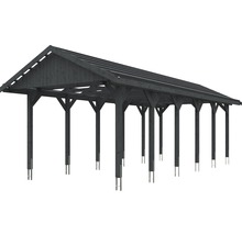 Carport simple SKAN HOLZ Wallgau avec lattis et ancrage pour poteaux H 380 x 900 cm gris