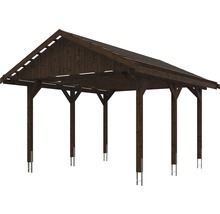 Carport simple SKAN HOLZ Wallgau avec lattis et ancrage pour poteaux H 430 x 500 cm noyer