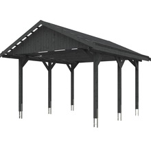 Carport simple SKAN HOLZ Wallgau avec lattis et ancrage pour poteaux H 430 x 500 cm gris
