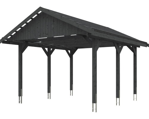 Carport en bois avec toit à deux pentes et poteaux