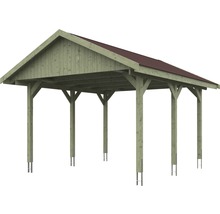 Carport simple SKAN HOLZ Wallgau avec bardeaux rouges et ancrage pour poteaux H 430 x 500 cm imprégné