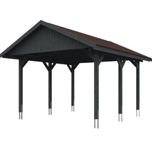 Carport simple SKAN HOLZ Wallgau avec bardeaux rouges et ancrage pour poteaux H 430 x 500 cm gris