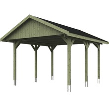 Carport simple SKAN HOLZ Wallgau avec bardeaux noirs et ancrage pour poteaux H 430 x 500 cm imprégné