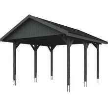 Carport simple SKAN HOLZ Wallgau avec bardeaux noirs et ancrage pour poteaux H 430 x 500 cm gris