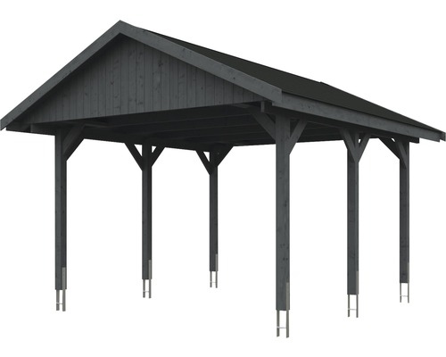 Carport en bois avec toit plat sur ancrages métalliques