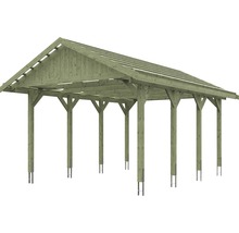 Carport simple SKAN HOLZ Wallgau avec lattis et ancrage pour poteaux H 430 x 600 cm imprégné