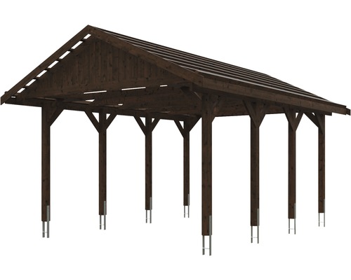 Carport en bois avec toit à deux pentes et poteaux
