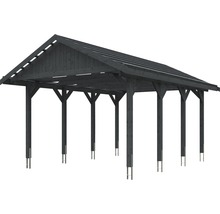 Carport simple SKAN HOLZ Wallgau avec lattis et ancrage pour poteaux H 430 x 600 cm gris