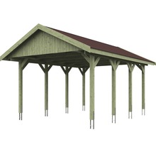 Carport simple SKAN HOLZ Wallgau avec bardeaux rouges et ancrage pour poteaux H 430 x 600 cm imprégné