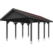 Carport simple SKAN HOLZ Wallgau avec bardeaux rouges et ancrage pour poteaux H 430 x 600 cm gris