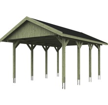 Carport simple SKAN HOLZ Wallgau avec bardeaux noirs et ancrage pour poteaux H 430 x 600 cm imprégné