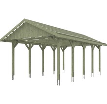 Carport simple SKAN HOLZ Wallgau avec lattis et ancrage pour poteaux H 430 x 750 cm imprégné