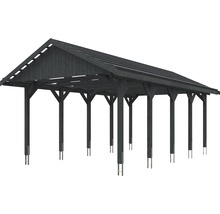 Carport simple SKAN HOLZ Wallgau avec lattis et ancrage pour poteaux H 430 x 750 cm gris