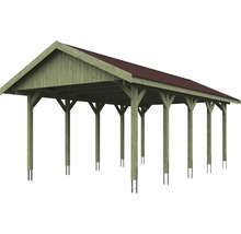 Carport simple SKAN HOLZ Wallgau avec bardeaux rouges et ancrage pour poteaux H 430 x 750 cm imprégné