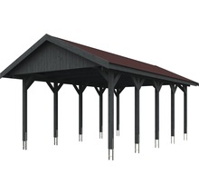 Carport simple SKAN HOLZ Wallgau avec bardeaux rouges et ancrage pour poteaux H 430 x 750 cm gris