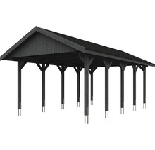 Carport simple SKAN HOLZ Wallgau avec bardeaux noirs et ancrage pour poteaux H 430 x 750 cm gris