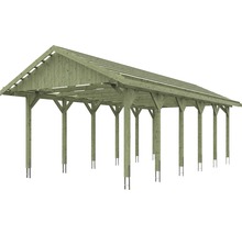 Carport simple SKAN HOLZ Wallgau avec lattis et ancrage pour poteaux H 430 x 900 cm imprégné