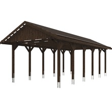 Carport simple SKAN HOLZ Wallgau avec lattis et ancrage pour poteaux H 430 x 900 cm noyer