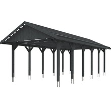 Carport simple SKAN HOLZ Wallgau avec lattis et ancrage pour poteaux H 430 x 900 cm gris