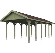 Carport simple SKAN HOLZ Wallgau avec bardeaux rouges et ancrage pour poteaux H 430 x 900 cm imprégné