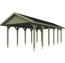 Carport simple SKAN HOLZ Wallgau avec bardeaux noirs et ancrage pour poteaux H 430 x 900 cm imprégné