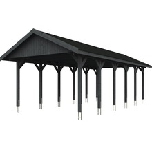 Carport simple SKAN HOLZ Wallgau avec bardeaux noirs et ancrage pour poteaux H 430 x 900 cm gris