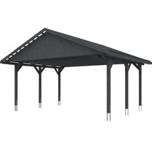 Carport double SKAN HOLZ Wallgau avec lattis et ancrage pour poteaux H 620 x 500 cm gris