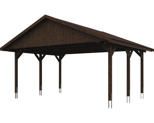 Carport en bois avec toit à deux pentes et pieds en acier
