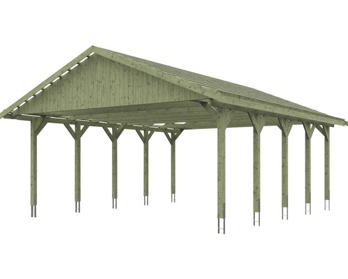 Carport en bois avec toit à deux pentes et poteaux