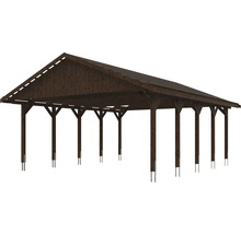 Doppelcarport SKAN HOLZ Wallgau inkl. Dachlattung und H-Pfostenanker 620 x 750 cm nussbaum