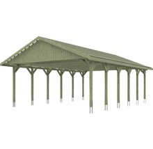 Carport double SKAN HOLZ Wallgau avec lattis et ancrage pour poteaux H 620 x 900 cm imprégné