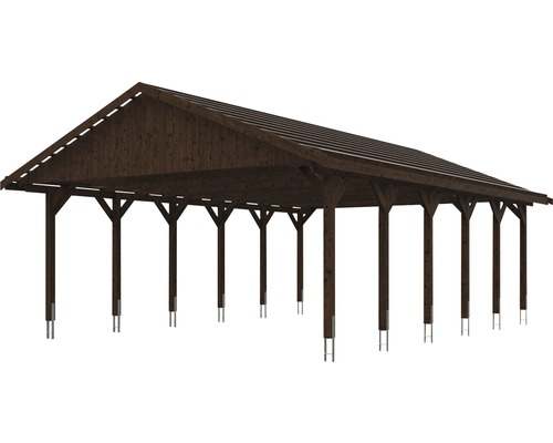 Grand abri ouvert en bois avec piliers