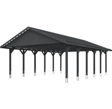 Doppelcarport SKAN HOLZ Wallgau inkl. Dachlattung und H-Pfostenanker 620 x 900 cm grau