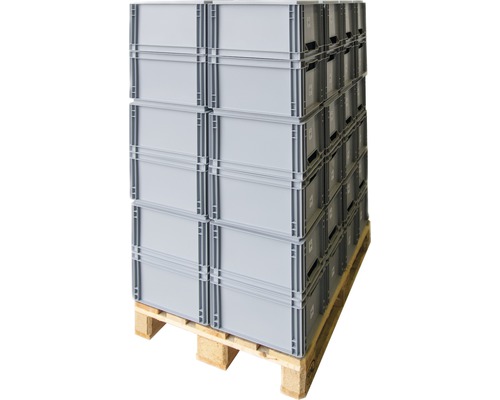 Palette Stapelbox Eurobox 20 l 400x220x300 mm grau 72 Stück Stapel grauer Lagerkisten auf einer Palette