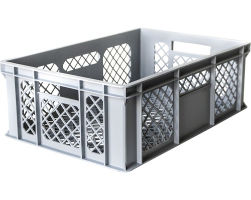 Boîte grise en plastique avec structure en treillis pour le stockage et le transport