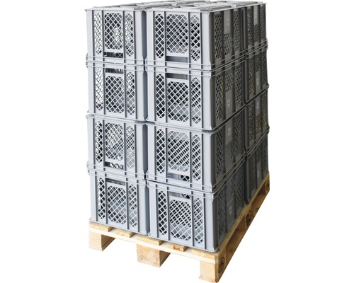 Palette Stapelkorb Eurobox 61 l 600x320x400 mm grau 24 Stück Stapelbare Kunststoffbehälter auf einer Holzpalette