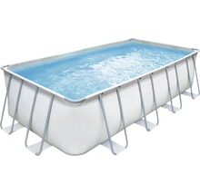 Rechteckiger Swimmingpool mit Stahlrahmen und Wasser