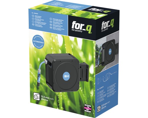 Verpackung einer automatischen Schlauchbox mit 12,5 mm Schlauch und 20 plus 2 Meter Länge