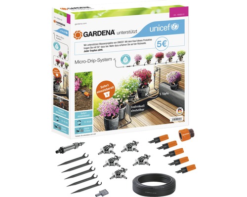 Kit d'arrosage GARDENA Micro-Drip kit de démarrage pots pour plantes taille S (pour jusqu'à 5 pots pour plantes) au profit de l'UNICEF